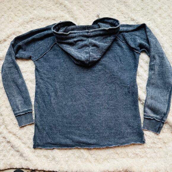 Ocean Drive Steel Grey Blue Burnout Pullover Fairfield Beach Hoodie w Wrap Cords - Picture 9 of 13